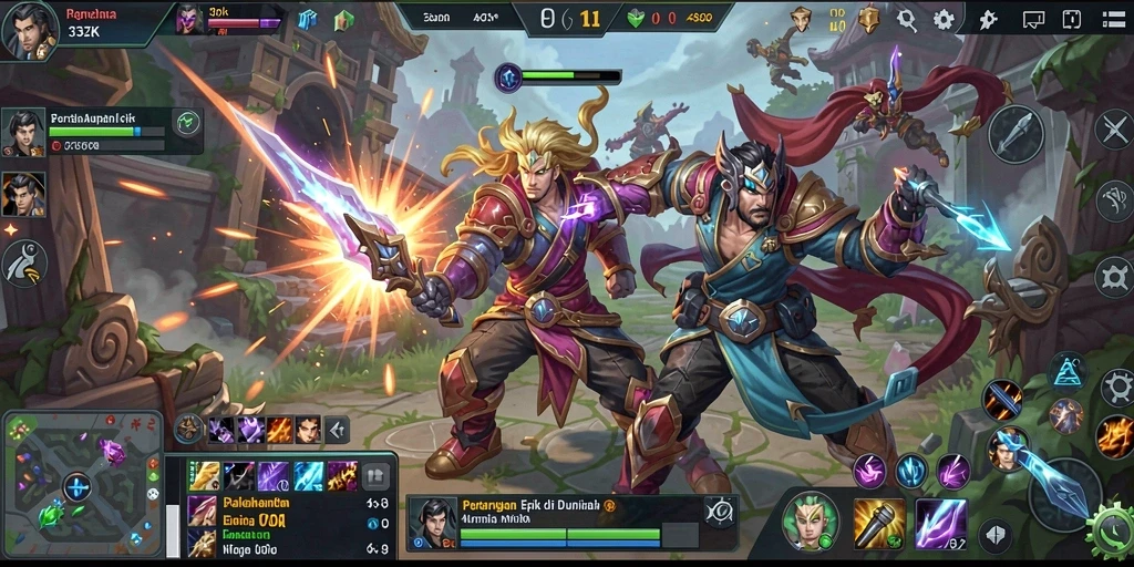 Tangkapan layar utama 33ZK menampilkan aksi MOBA yang mendebarkan.