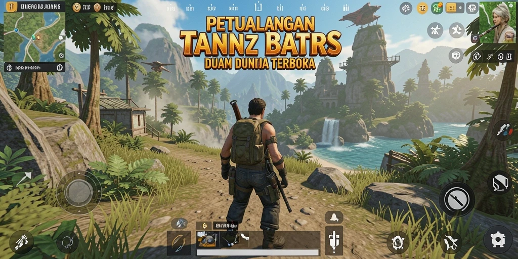 Tangkapan layar menampilkan petualangan epik dan eksplorasi dunia terbuka.