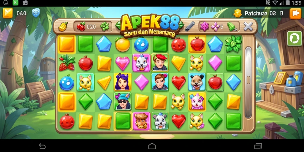 Screenshot gameplay APEK88 menampilkan aksi seru permainan match-3.
