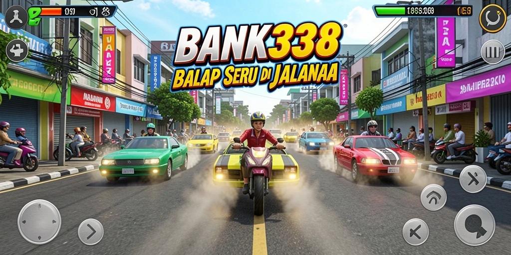 Tampilan gameplay Racing BANK338 dengan mobil melaju cepat.