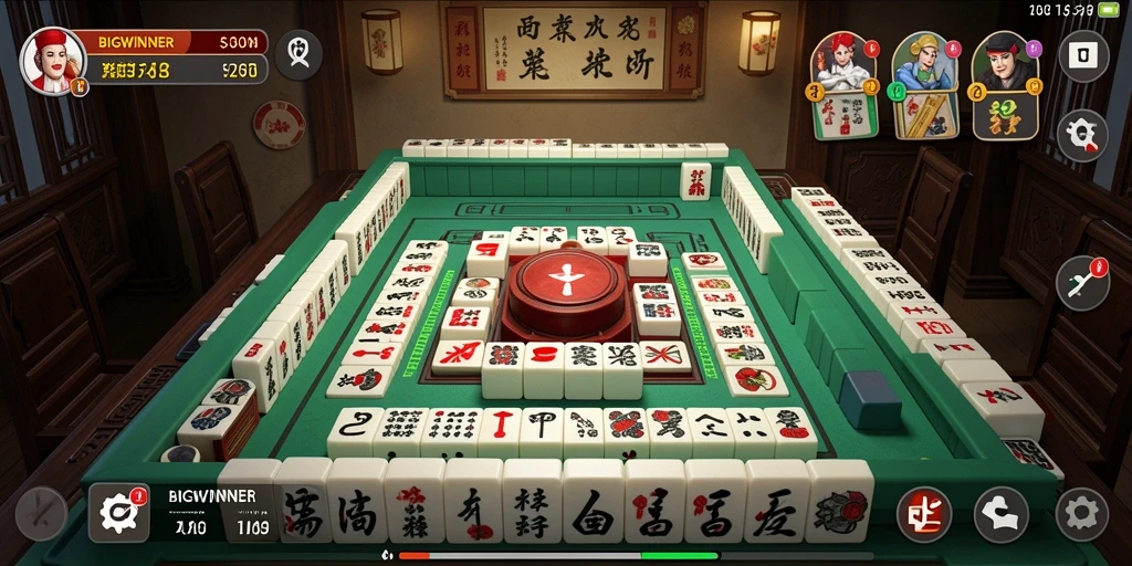 Tampilan gameplay BIGWINNER yang menarik dengan ubin Mahjong berwarna-warni.