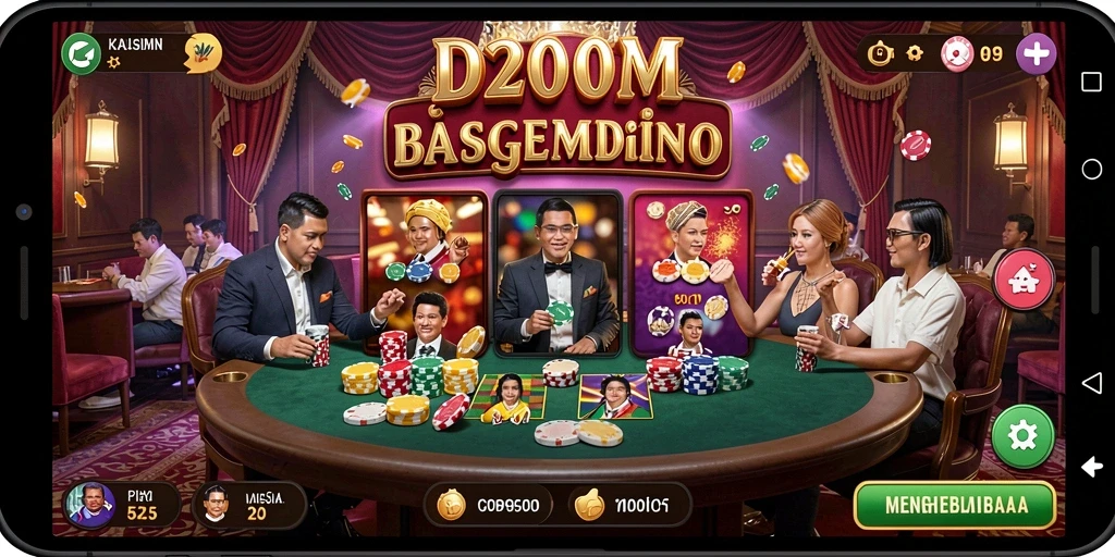 Screenshot gameplay D200M menampilkan suasana kasino yang menarik.