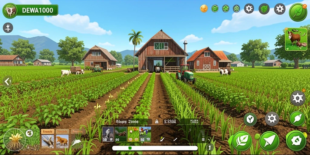 Tampilan menarik dari gameplay DEWA1000 saat bertani di lahan subur.