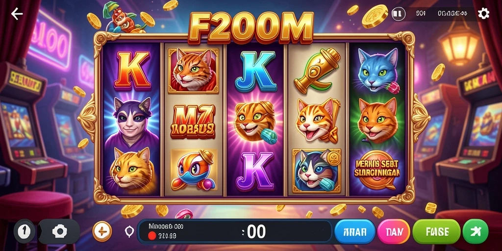 Tampilan gameplay utama F200M yang menawan dengan efek visual Slot.