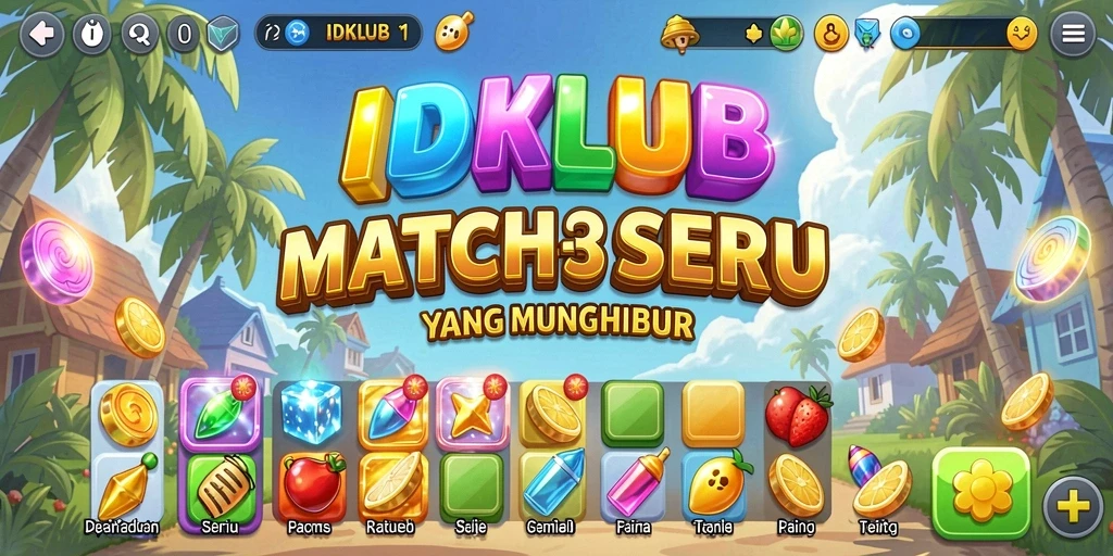 Tampilan gameplay seru IDKLUB dengan nuansa Match-3 yang mendebarkan.