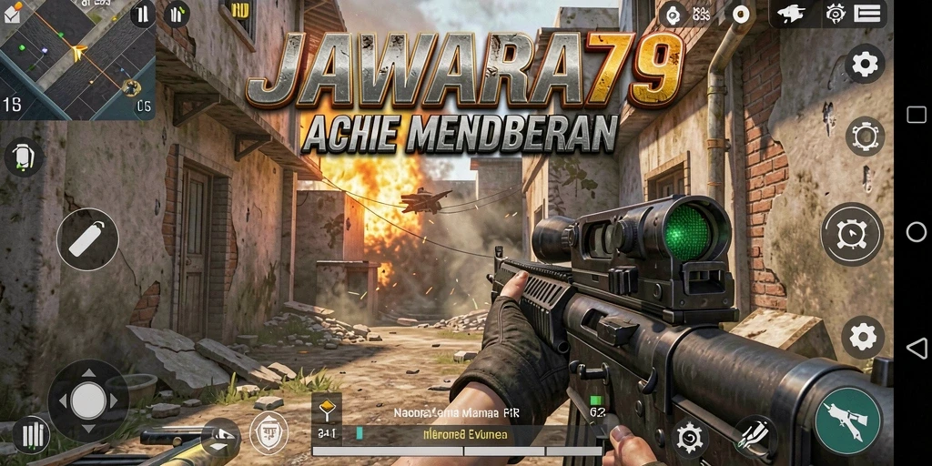 Screenshot gameplay JAWARA79 menampilkan aksi tembak-menembak yang intens.