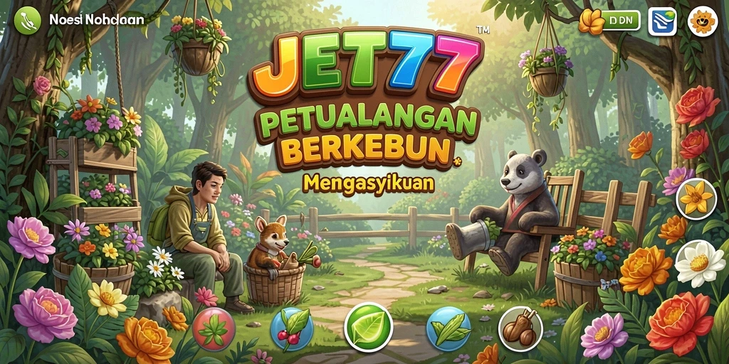 Screenshot JET77 menampilkan gameplay seru dengan kebun yang subur.