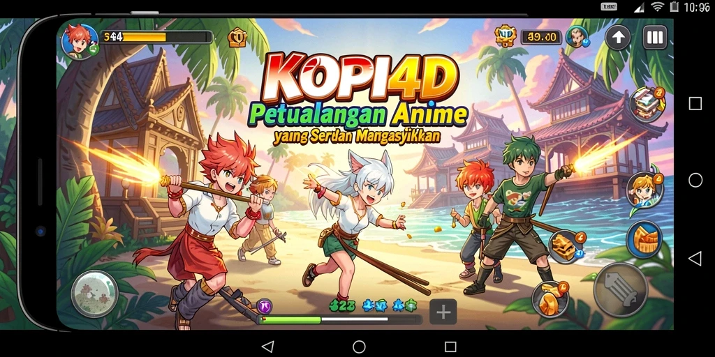 Screenshot KOPI4D menampilkan aksi seru para karakter Anime.