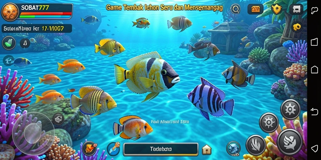 Screenshot gameplay SOBAT777 yang menampilkan aksi menembak ikan.