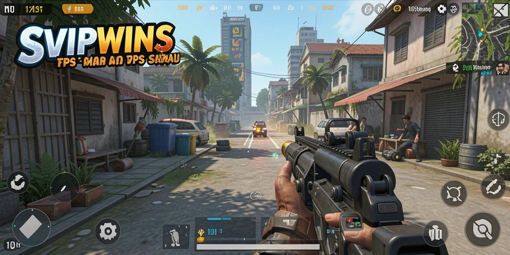 Tangkapan layar gameplay SVIPWINS dengan aksi tembak-menembak yang intens.