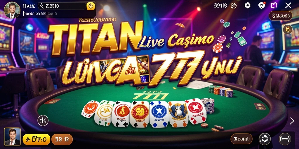 Screenshot gameplay TITAN777 yang menunjukkan dealer live dan interaksi pemain.