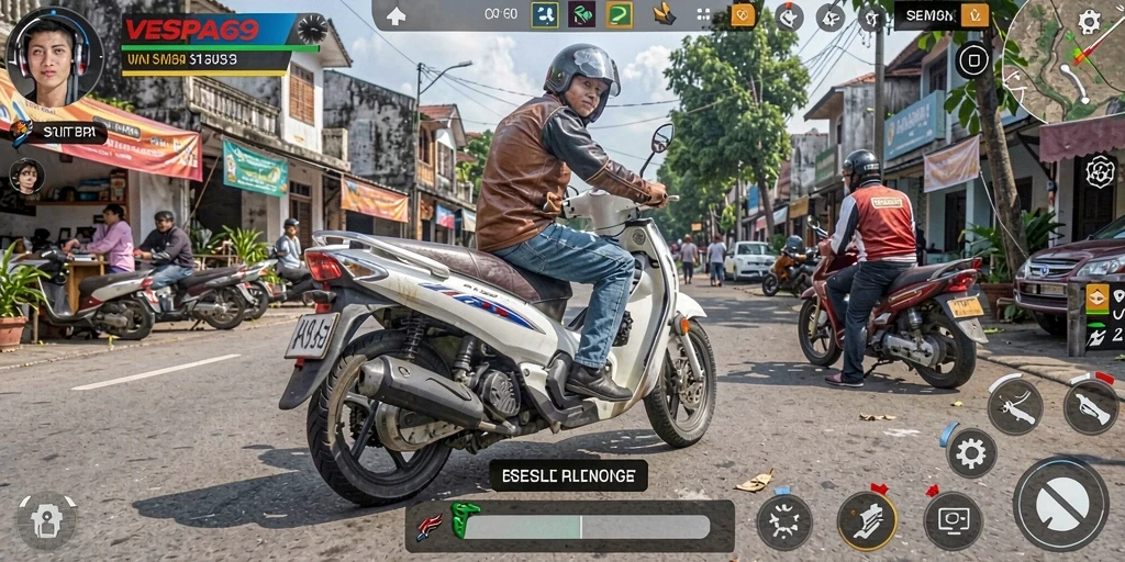 Screenshot gameplay VESPA69 yang menunjukkan keseruan dan warna-warni.